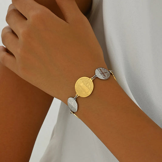 Pulsera Bicolor San Benito Acero Inoxidable