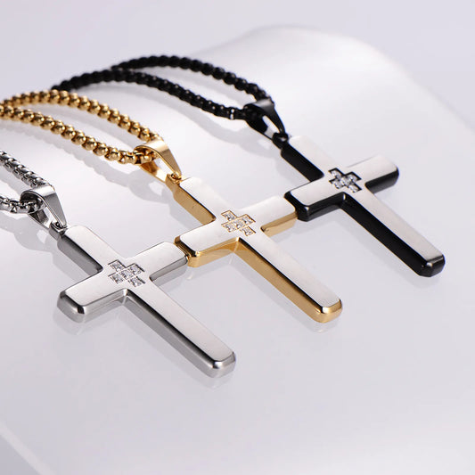 Collar Retro Cruz Acero Inoxidable