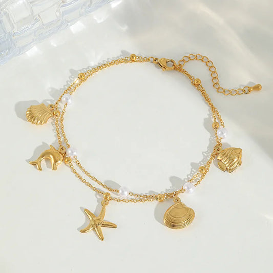 Pulsera Tobillo Delfín Concha Estrella Pez Acero Inoxidable