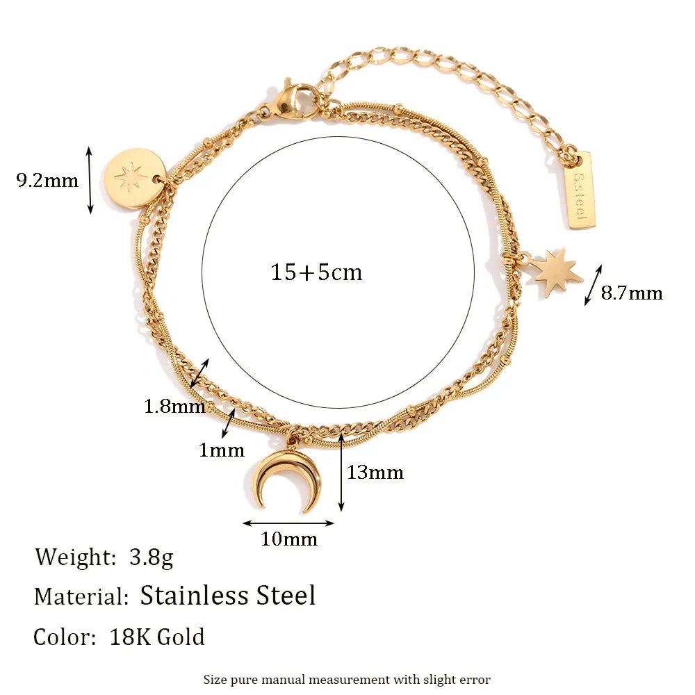 Pulsera Estrella Luna Acero Inoxidable