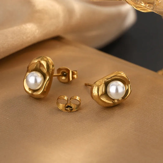 Aretes Perla Acero Inoxidable