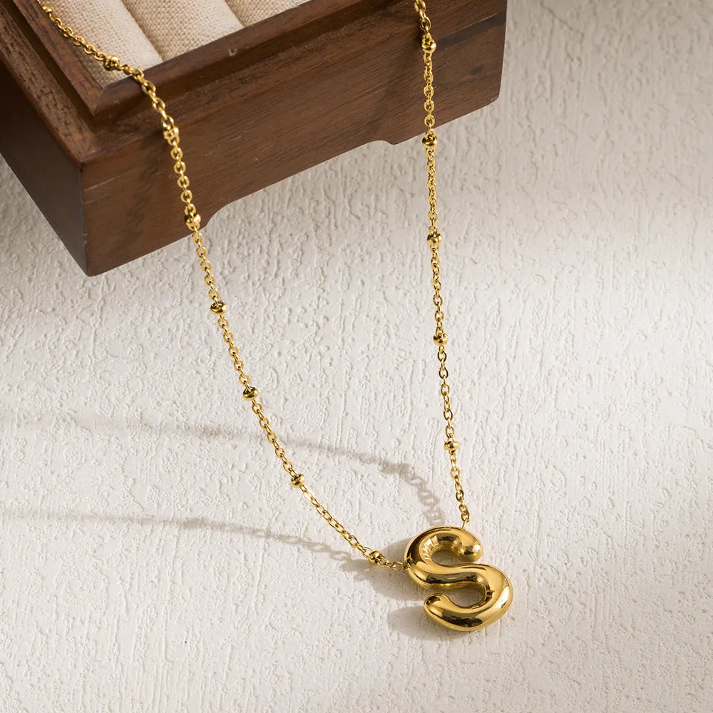 Collar Letra Cadena Bolitas Acero Inoxidable