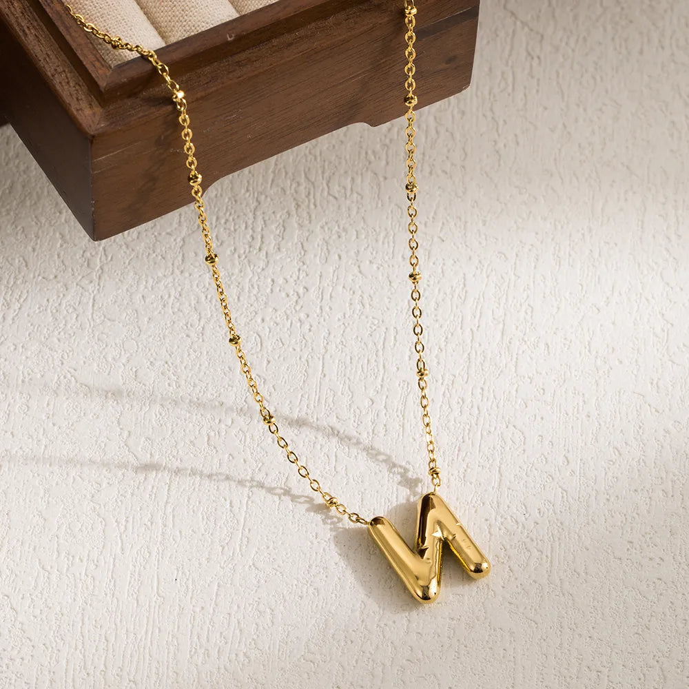 Collar Letra Cadena Bolitas Acero Inoxidable
