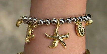Pulsera Estrella De Mar Concha Cobre Chapados En Oro