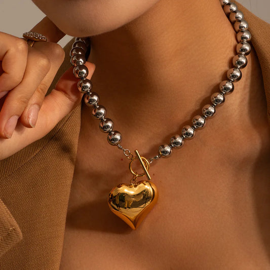Collar Exagerado Corazón Acero Inoxidable