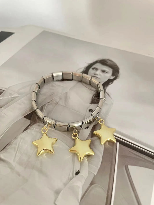 Pulsera Italiana Estrellas Acero Inoxidable