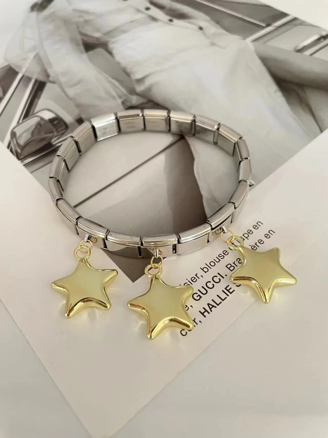 Pulsera Italiana Estrellas Acero Inoxidable