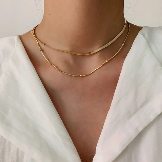 Collar Doble Dorado Acero Inoxidable