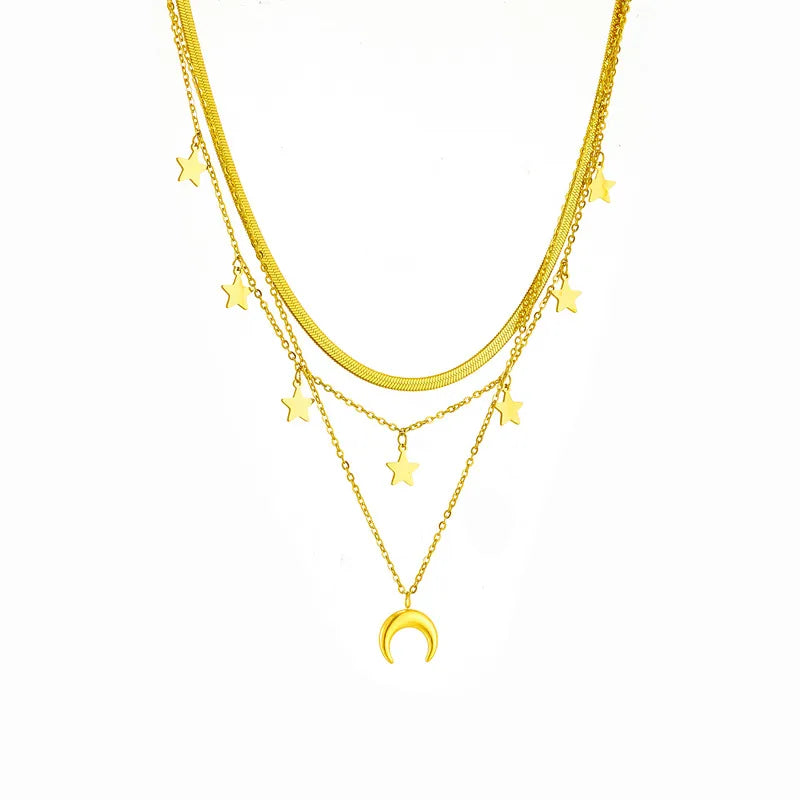 Collar Triple Estrellas Luna Acero Titanio