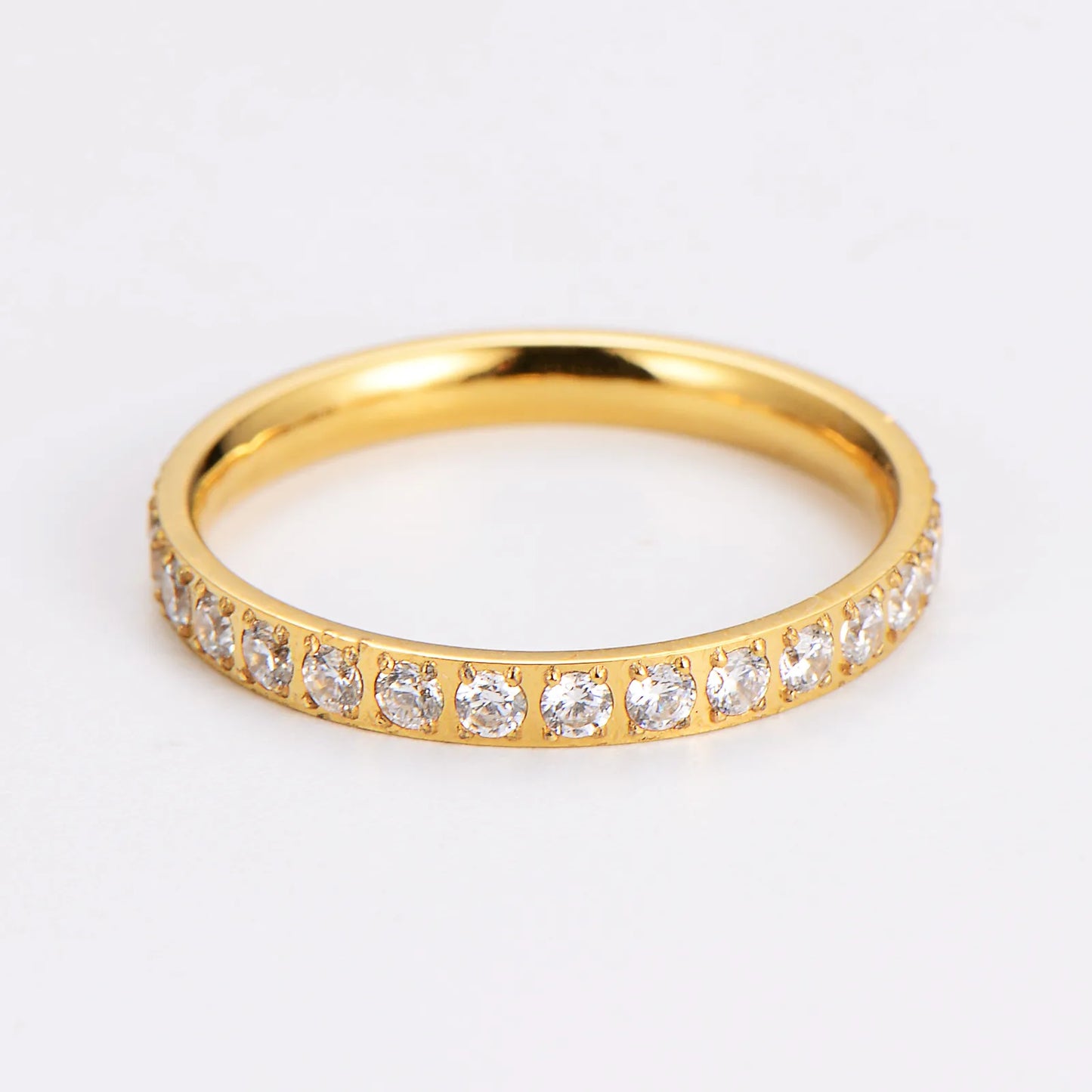 Anillo Circón Dorado Acero Inoxidable