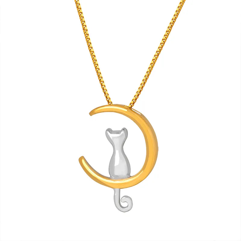 Collar Gato Luna Acero Titanio Chapados en oro