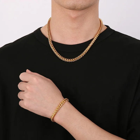 Cadena  Pulsera Punk Acero Inoxidable Chapado en Oro