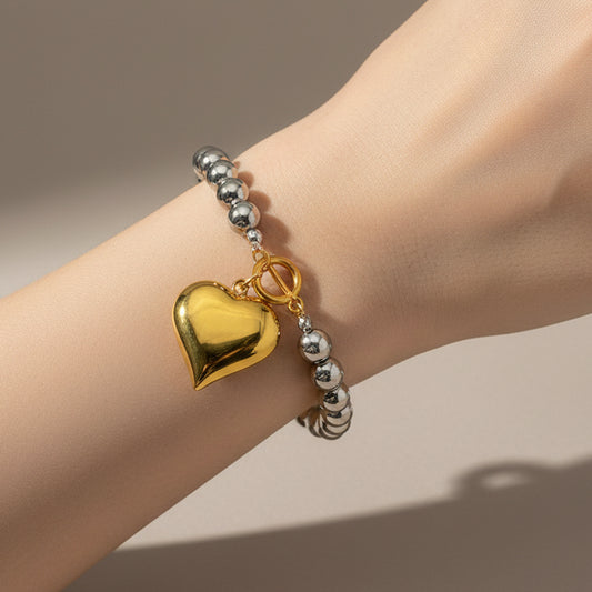Pulsera Corazón Bicolor Acero Inoxidable