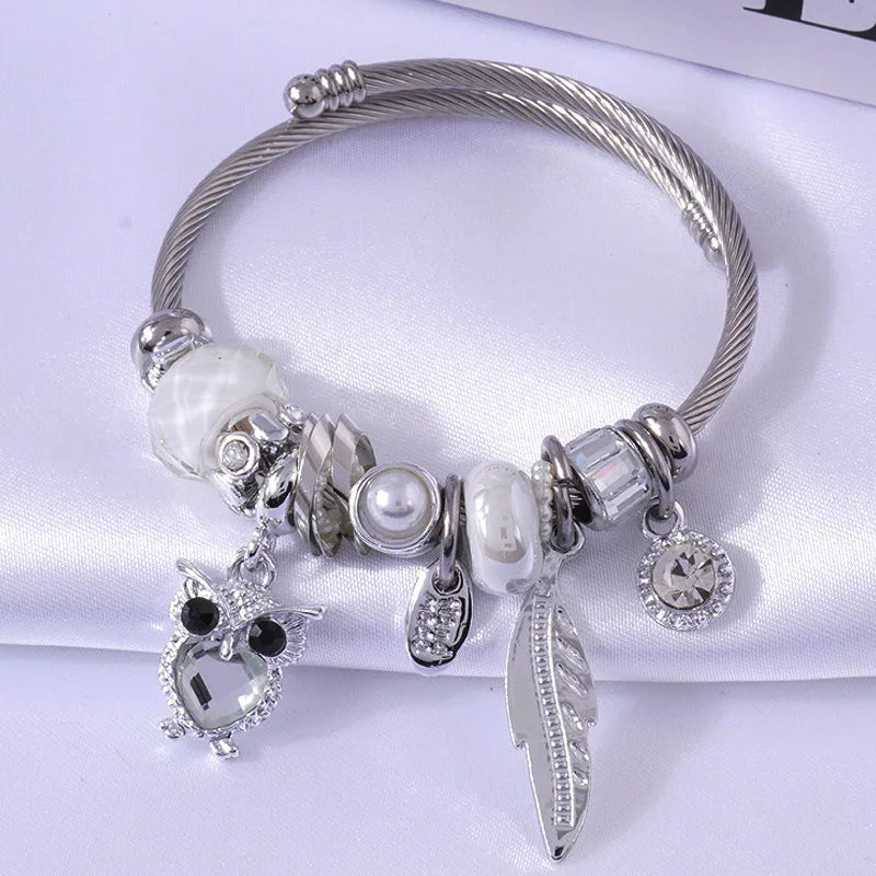 Pulsera Búho Pluma Acero Inoxidable