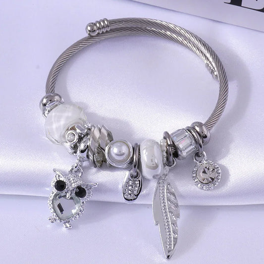 Pulsera Búho Pluma Acero Inoxidable