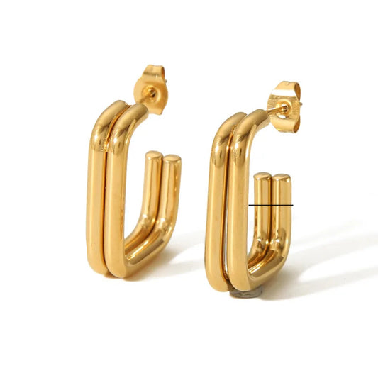 Aretes Doble Dorado Acero Inoxidable