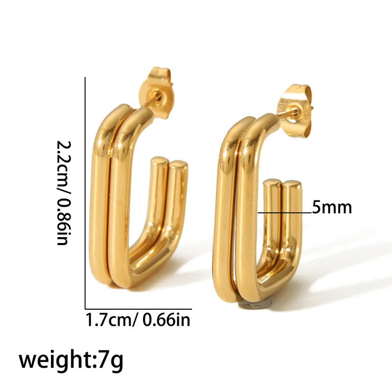 Aretes Doble Dorado Acero Inoxidable