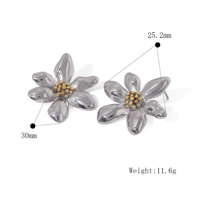 Aretes Flor Bicolor Acero Inoxidable