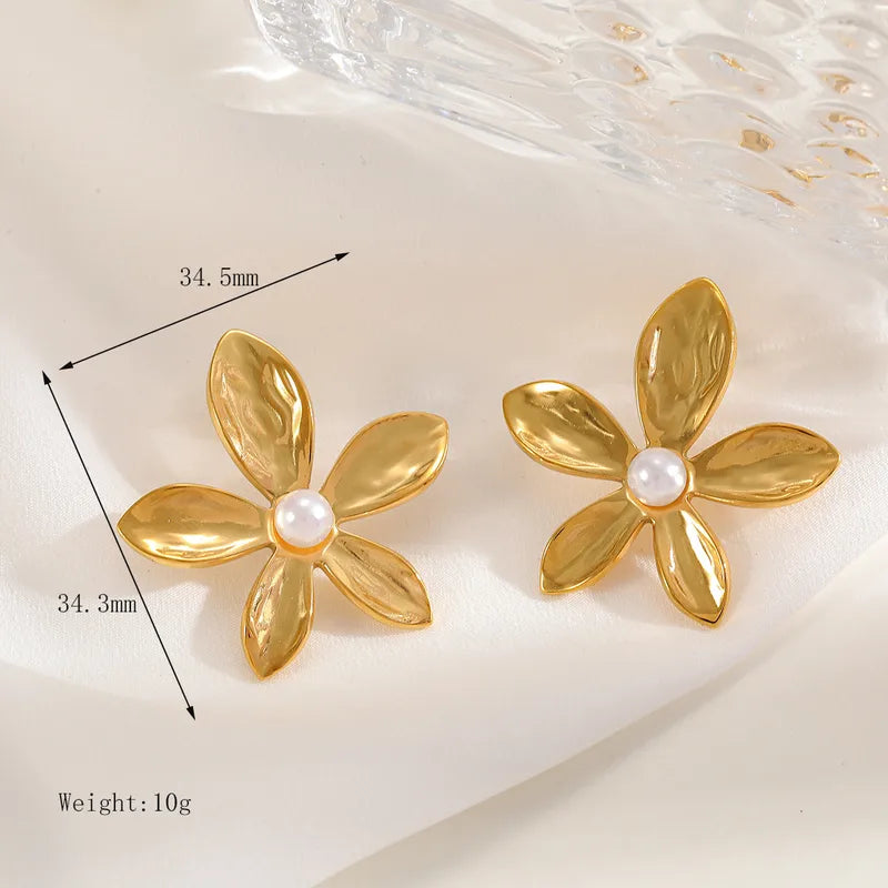 Aretes Flor Perla Acero Inoxidable