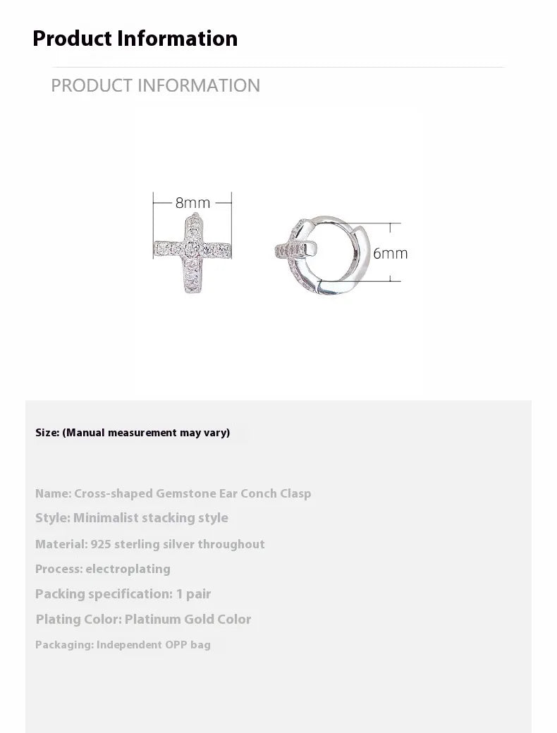 Mini Aretes Cruz Plata Esterlina S925