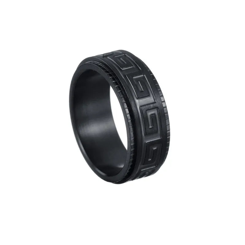 Anillo Figuras Negro Acero Inoxidable