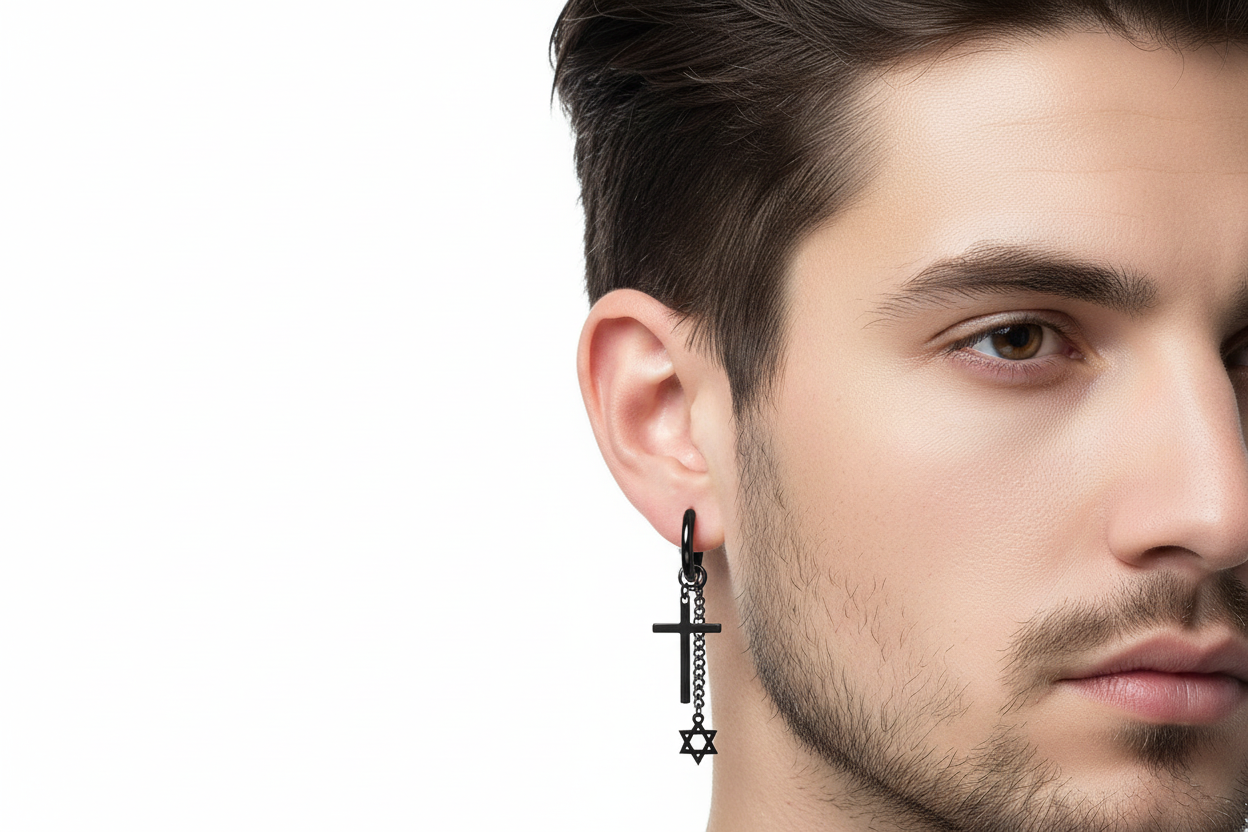 Aretes Cruz Estrella Acero Inoxidable