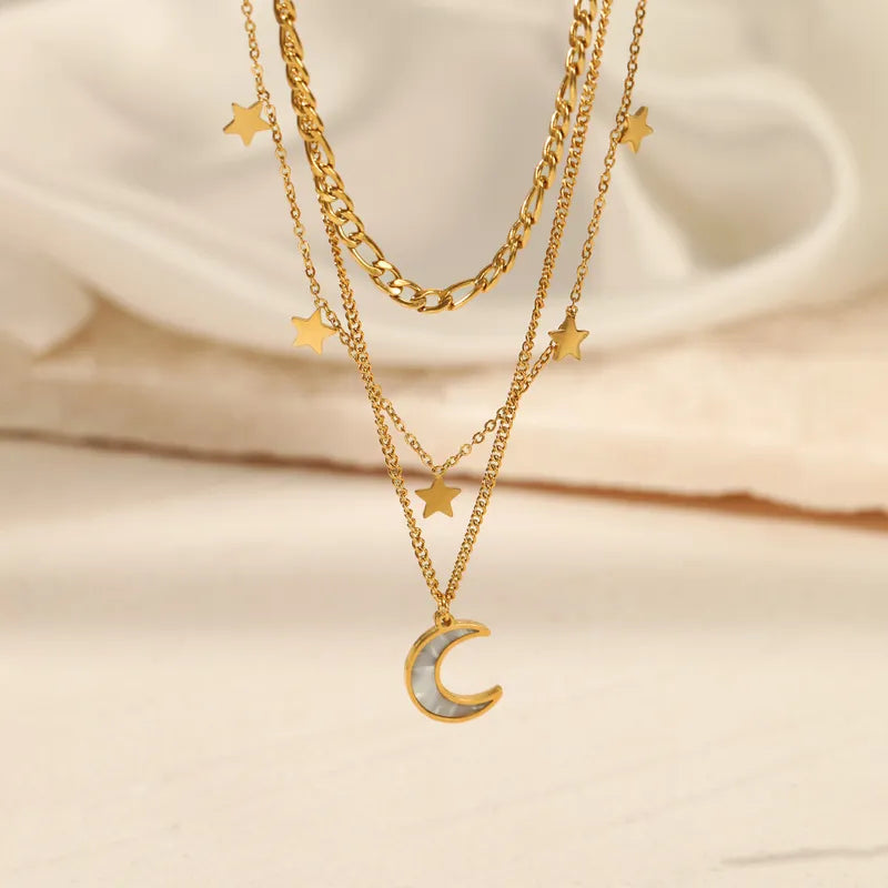Collar Triple Estrella Luna Acero Inoxidable
