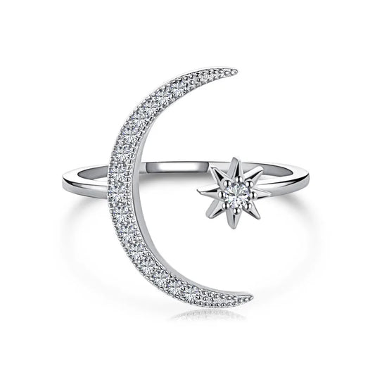 Anillo Estrella Luna Plata Esterlina