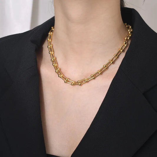 Collar Acero Titanio Chapado En Oro