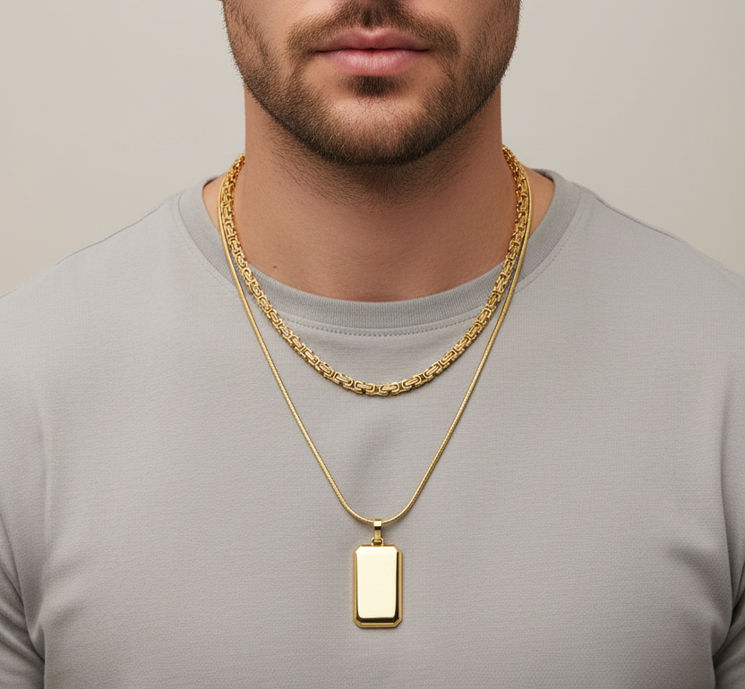 Collar Doble Dorado Acero Inoxidable