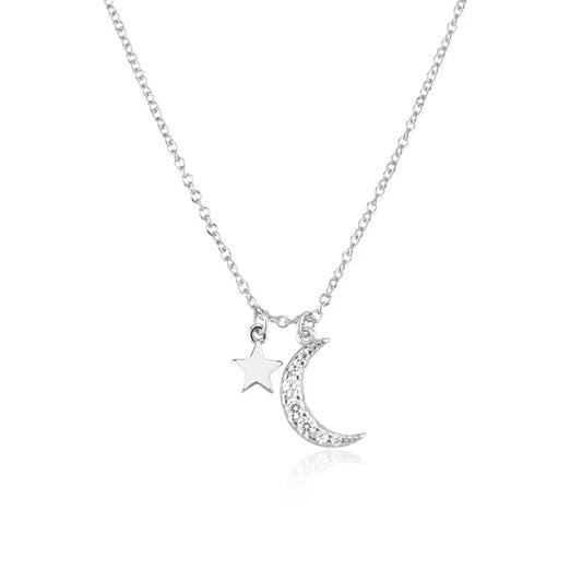 Collar Luna Estrella Plata De Ley 925