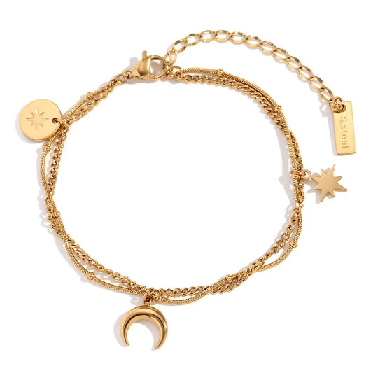 Pulsera Estrella Luna Acero Inoxidable
