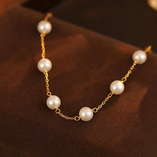 Pulsera Dorado Perlas Plata De Ley 925