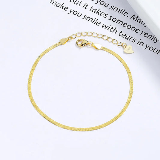 Pulsera Plana Cadena Serpiente Plata De Ley