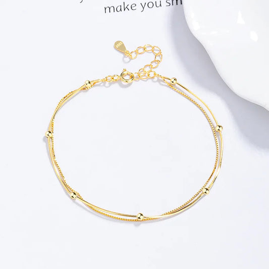 Pulsera Doble Bolitas Plata Esterlina