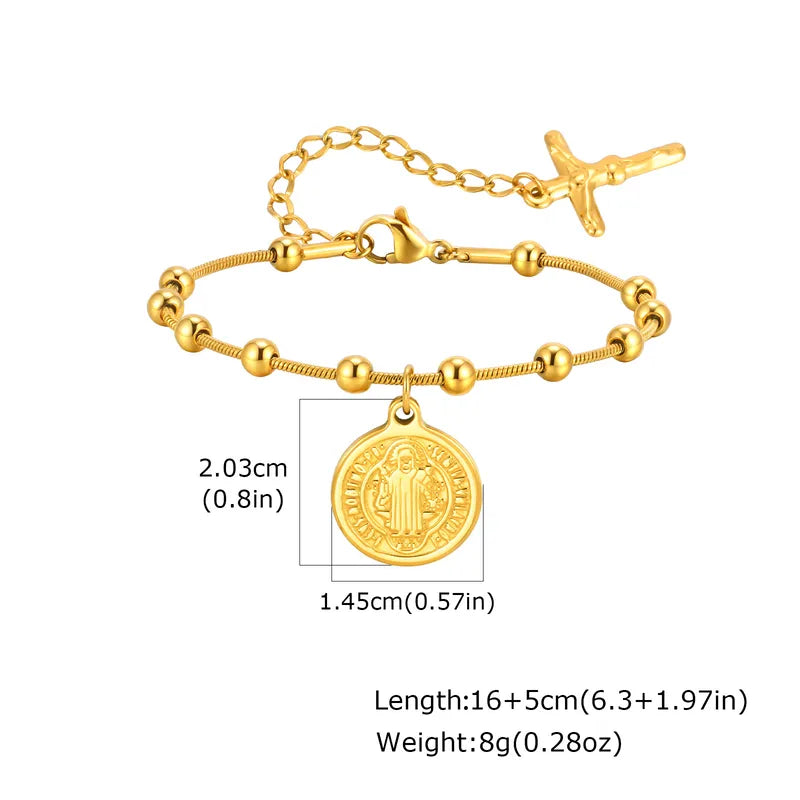 Pulsera Cruz San Benito Acero Inoxidable