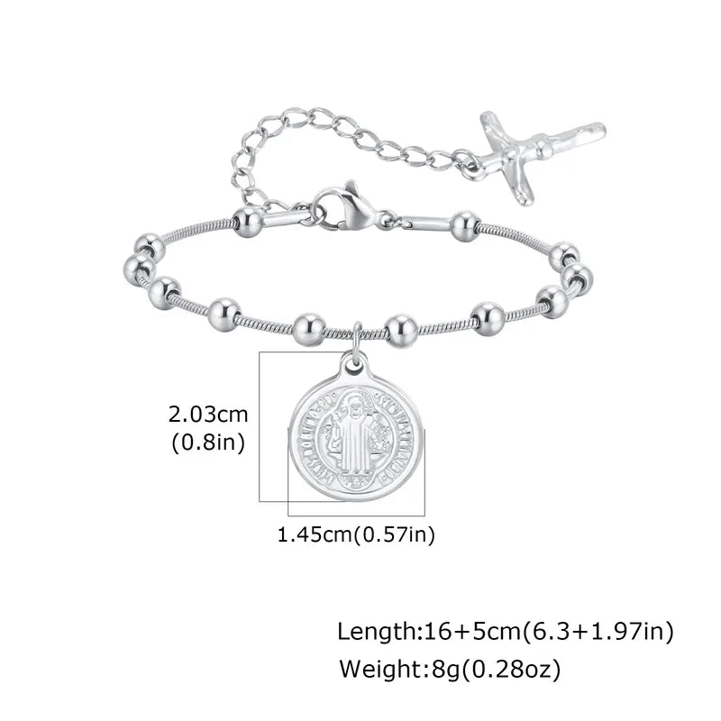 Pulsera Cruz San Benito Acero Inoxidable