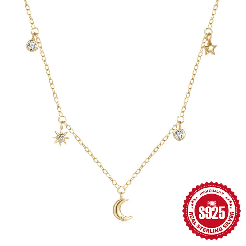 Collar Delicado Luna Estrella Plata Esterlina