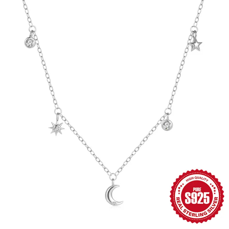 Collar Delicado Luna Estrella Plata Esterlina