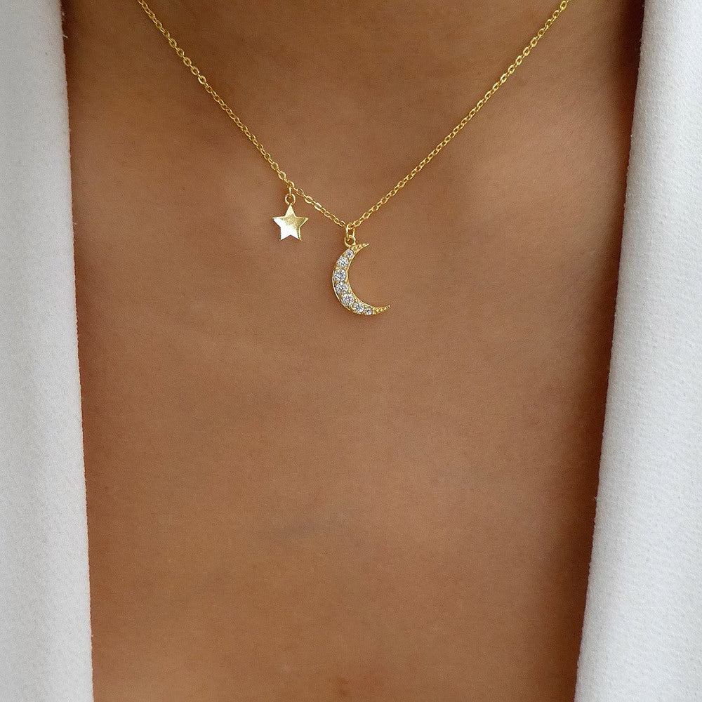 Collar Luna Estrella Plata De Ley 925