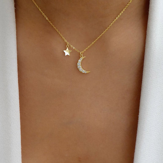 Collar Luna Estrella Plata De Ley 925