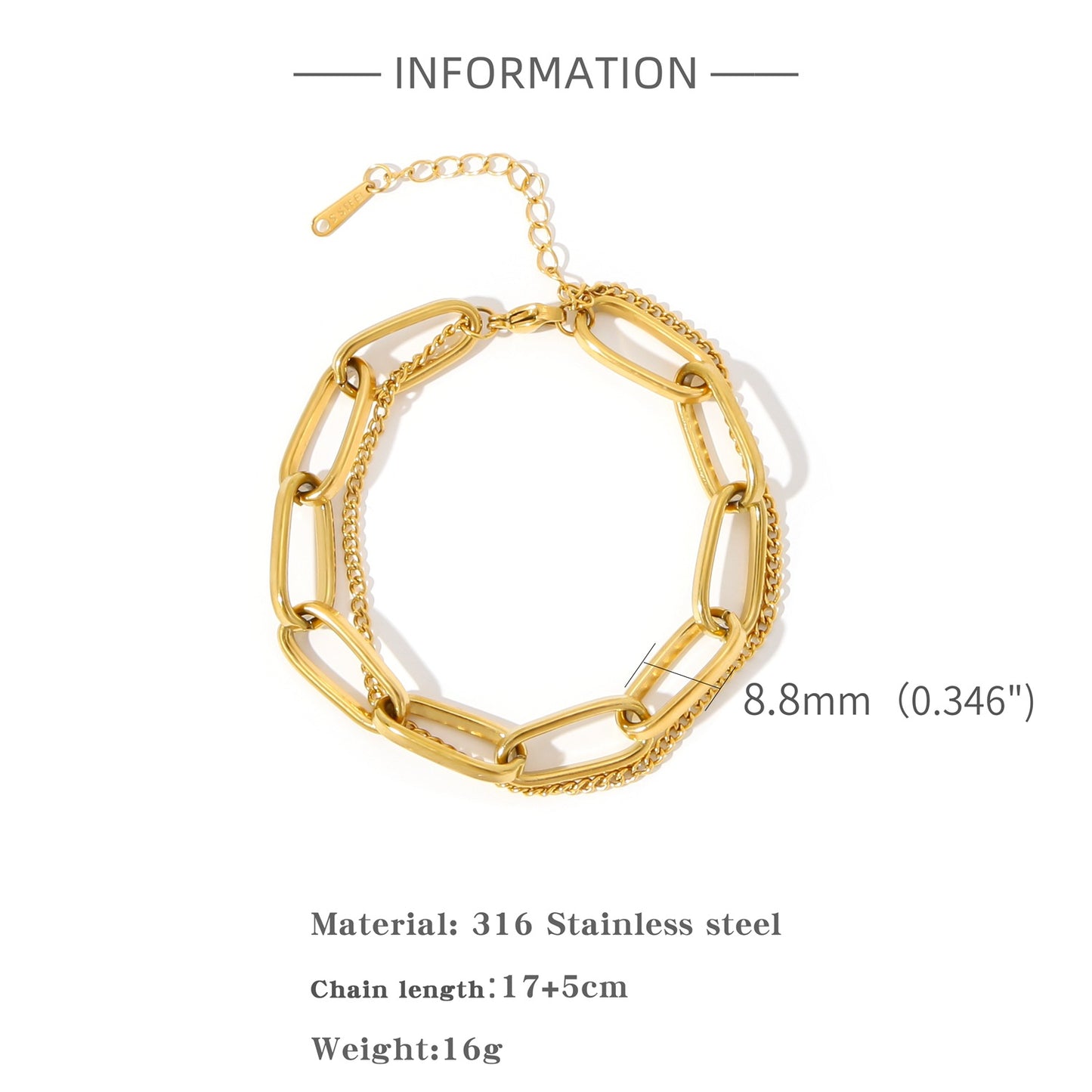 Pulsera Doble Dorada Acero Inoxidable