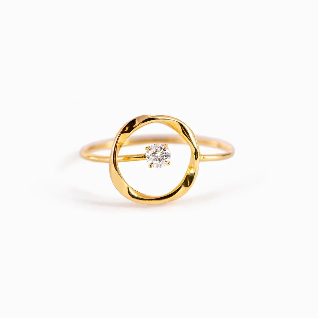 Anillo Circón Círculo Dorado Plata De Ley 925