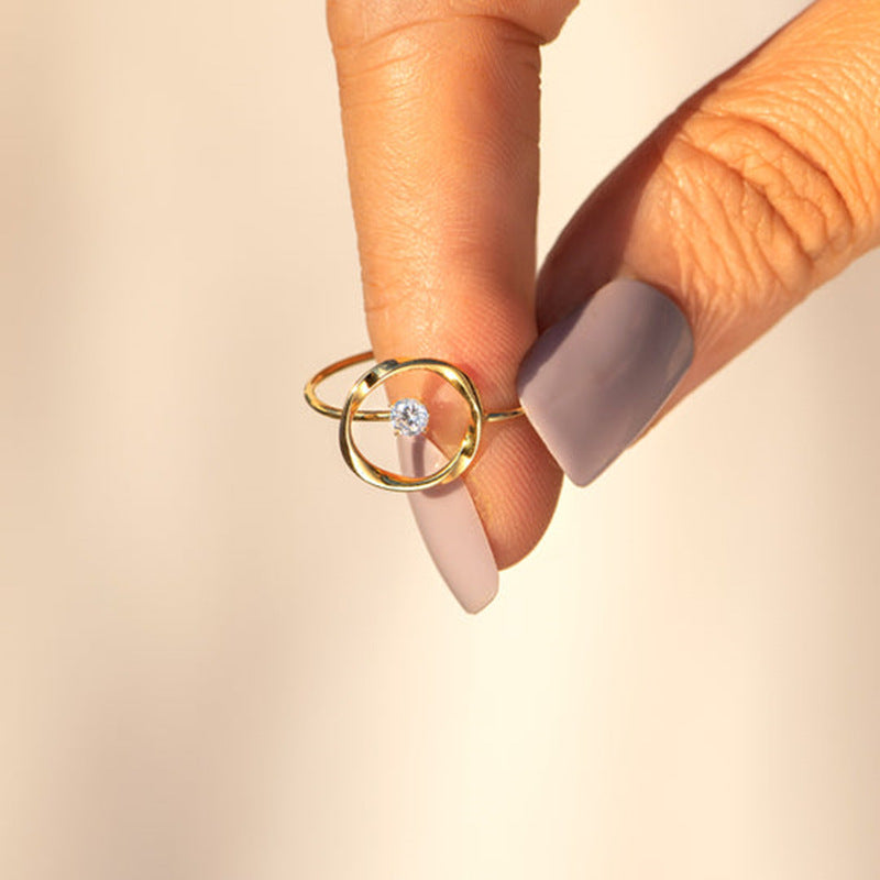 Anillo Circón Círculo Dorado Plata De Ley 925