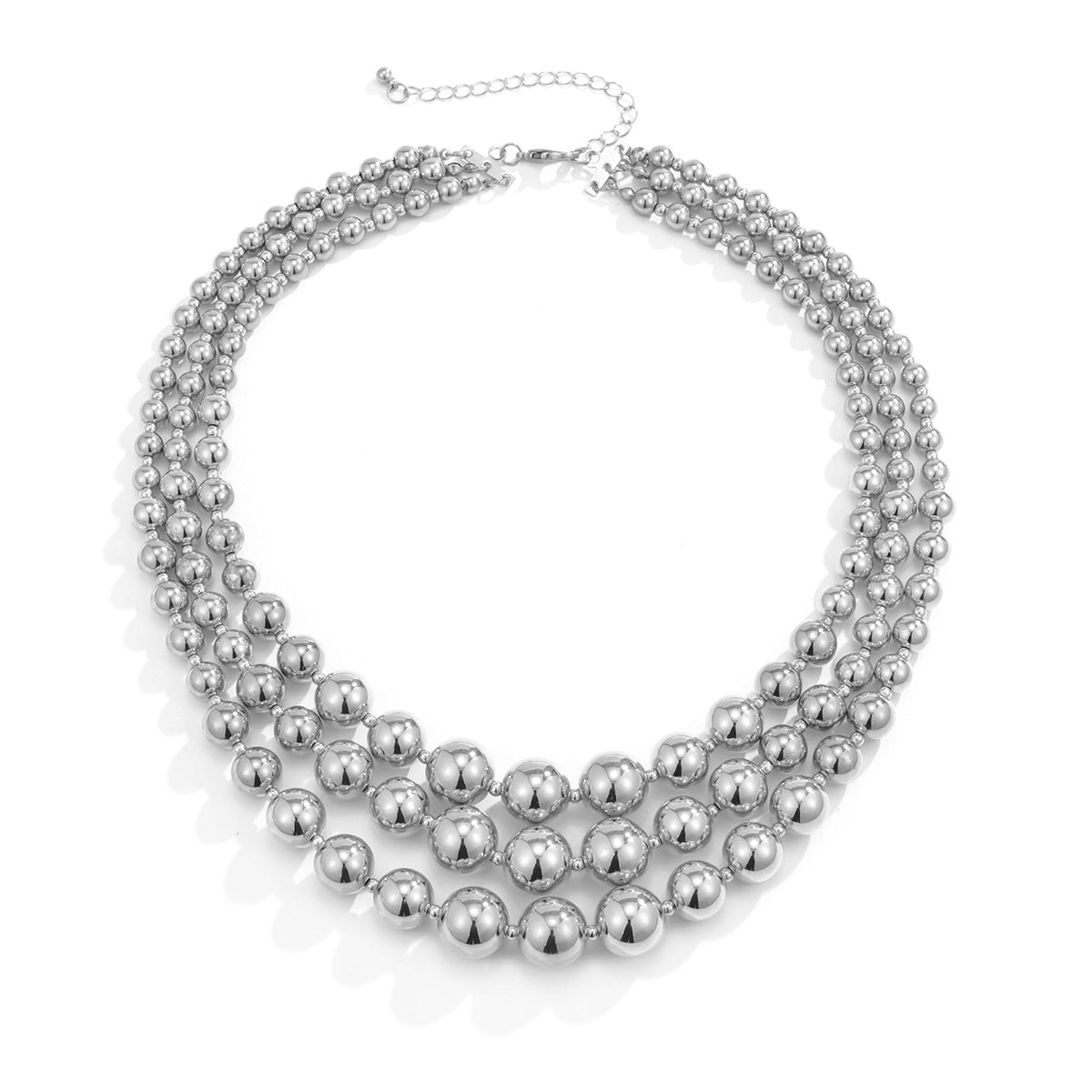 Collar Bolas Triple Plateado
