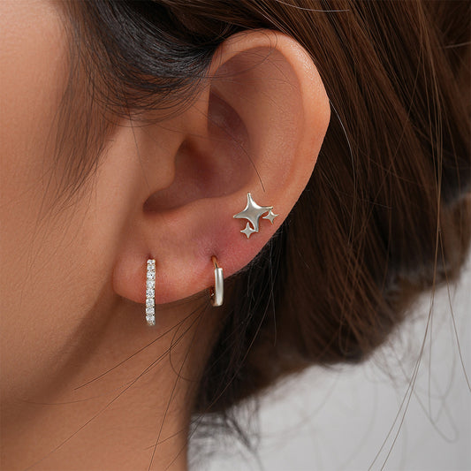 Set Estrella Arracadas Plata De Ley 925