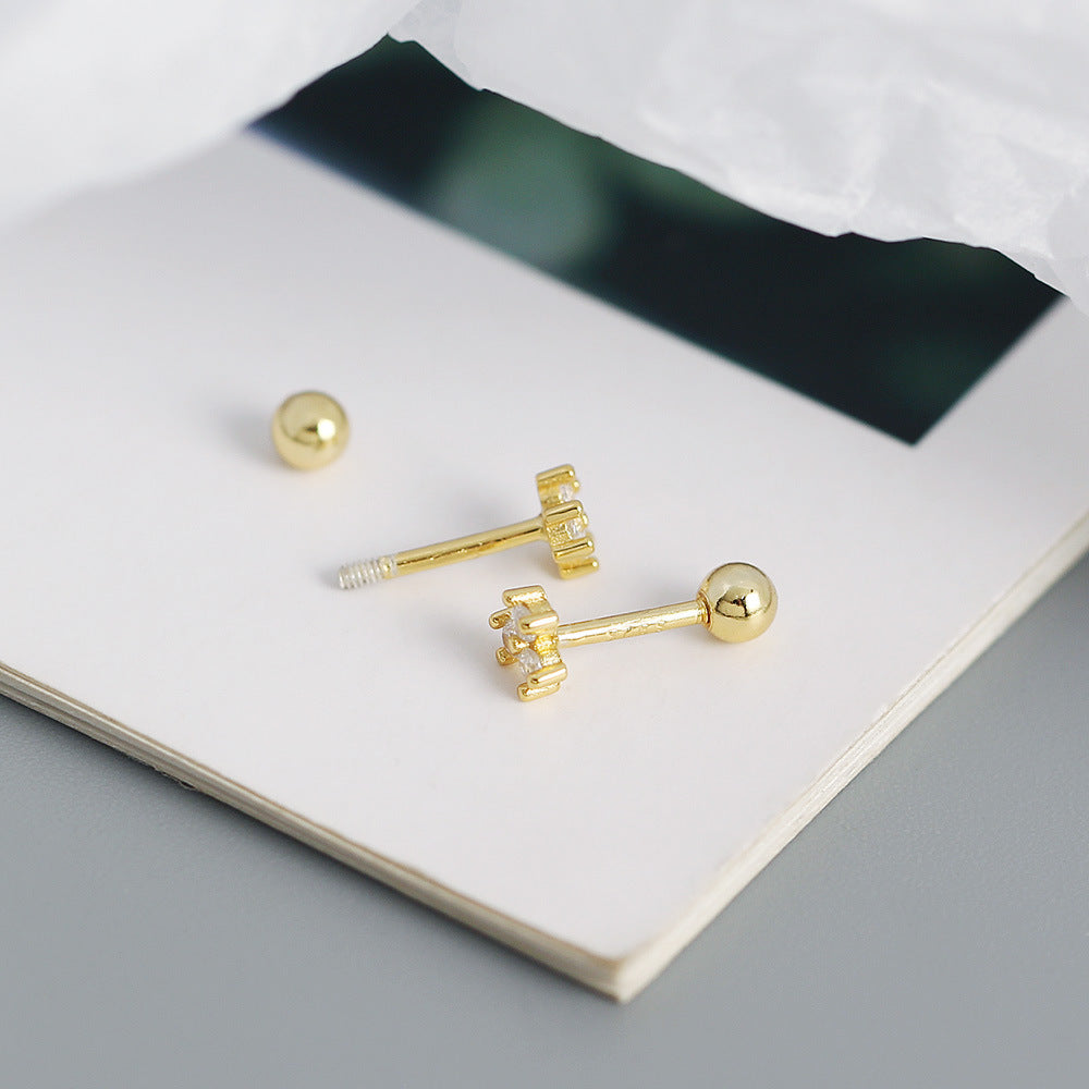 Aretes Flor Circón Dorado Plata De Ley 925