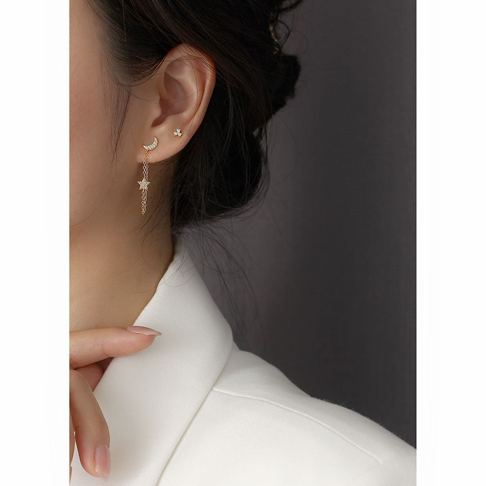 Aretes Flor Circón Dorado Plata De Ley 925