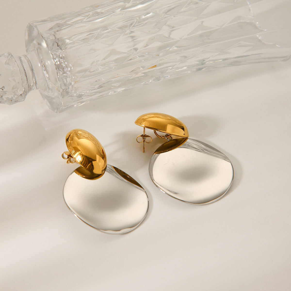 Aretes Bicolor Redondo Acero Inoxidable