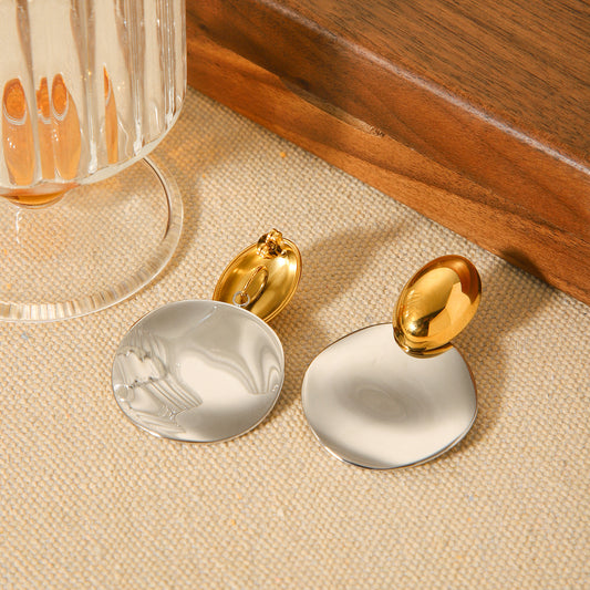 Aretes Bicolor Redondo Acero Inoxidable